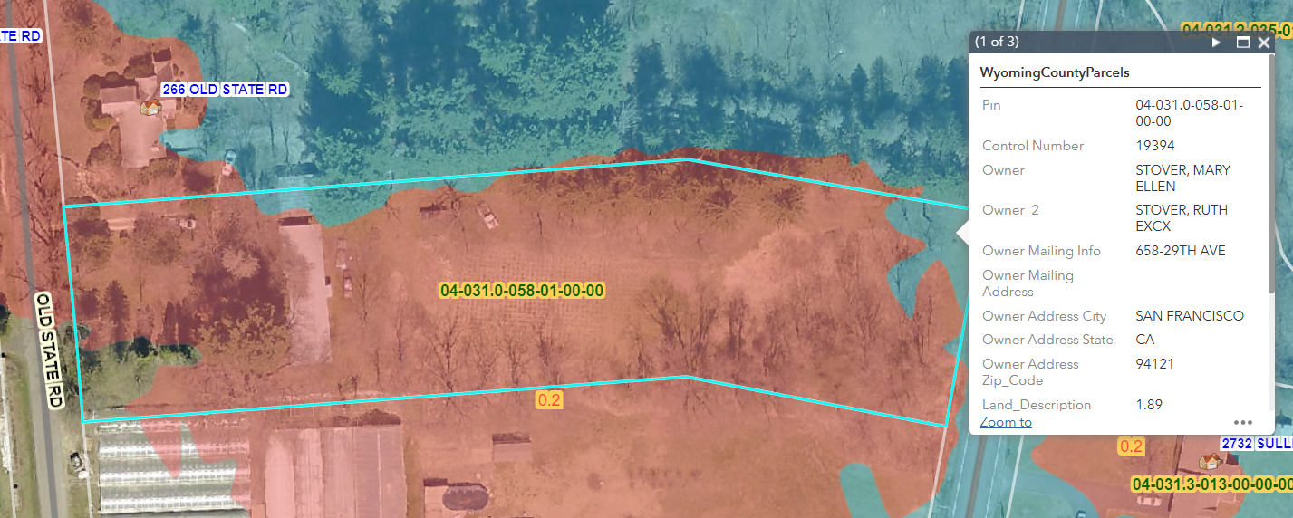 County parcel screenshot showing parcel 04-031.0-058-01-00-00 and blue-shaded flood areas